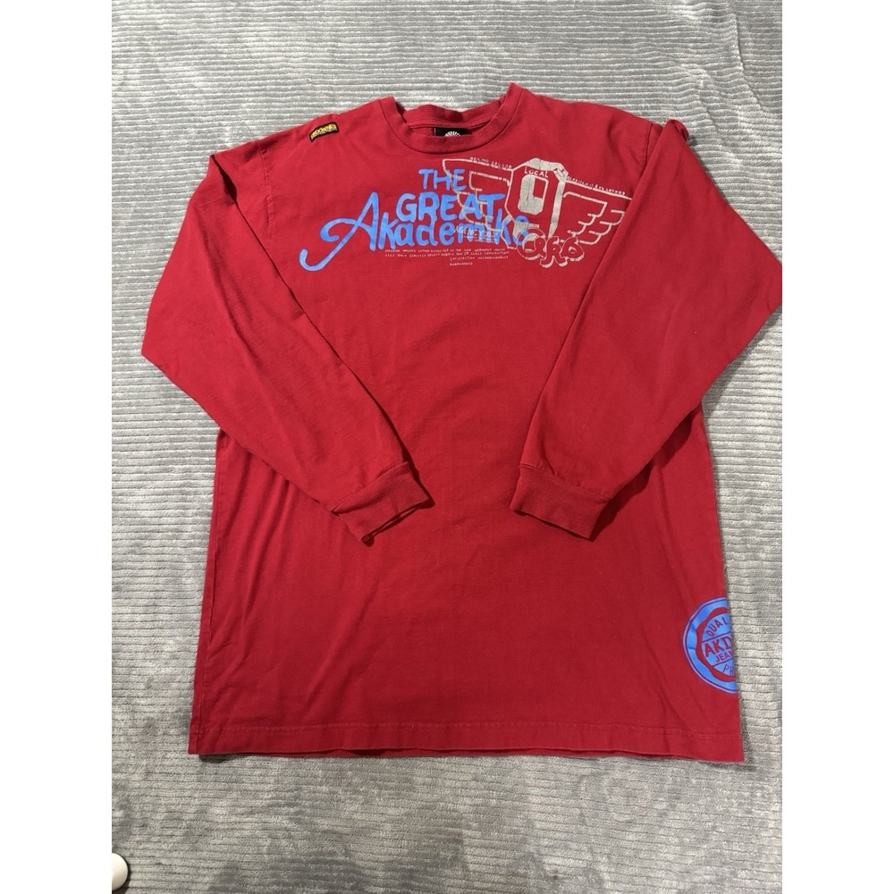 Men's Vintage Akademiks Red Long Sleeve T Shirt Y2K Read 2xl